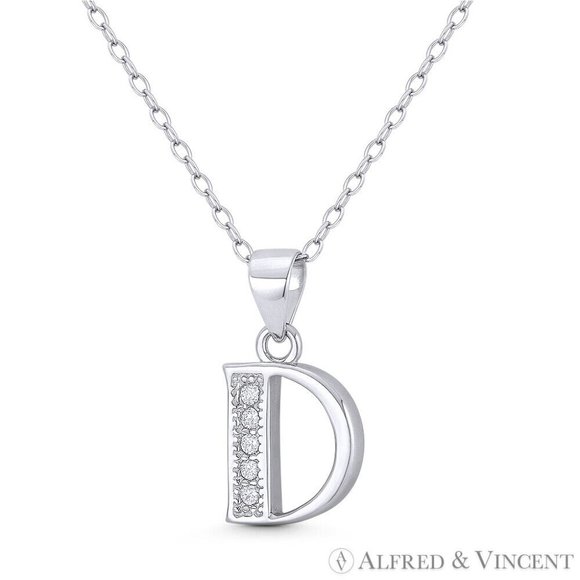 Initial Letter "D" CZ Crystal Pendant in .925 Sterling Silver w/ Rhodium - Picture 1 of 1